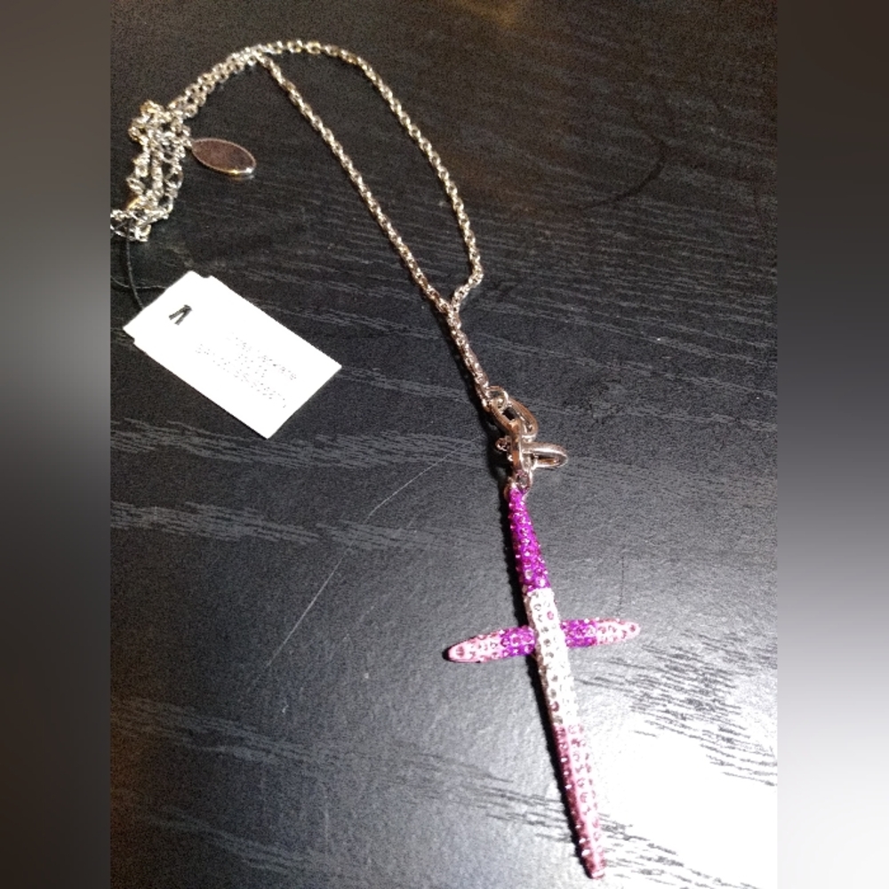 Brand New Elegant Pink and Silver Cross Necklace